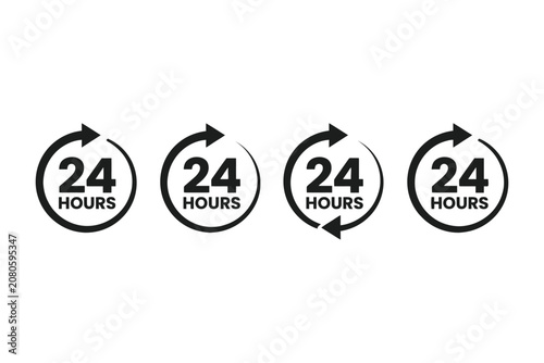 24 Hours Open Service Icon Set on White Background