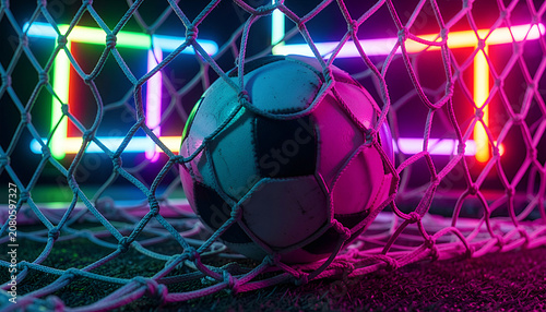 Futuristic Soccer Goal with Neon Lights.