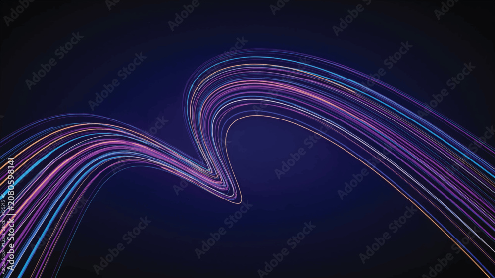 Obraz premium Vibrant multicolored lines form a dynamic wave-like pattern on a dark background
