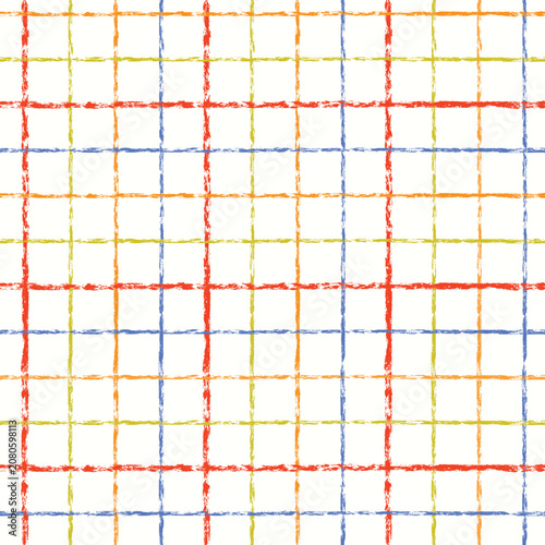 Tableau sur toile Colorful square girds seamless pattern with crayon textured brush
