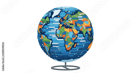 Globe Made of Stacked Books on White Background