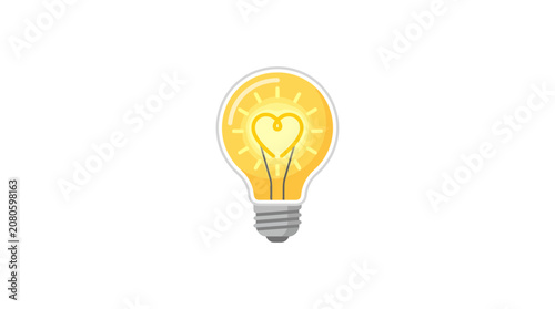 Glowing Light Bulb with Heart Shape Filament Symbol