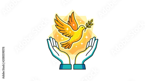 Golden Dove of Peace Held in Hands Illustration
