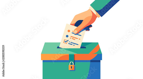 Hand casting a vote in a ballot box for election