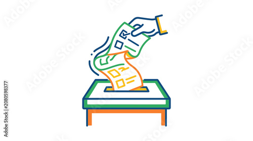 Hand casting a vote into a ballot box illustration