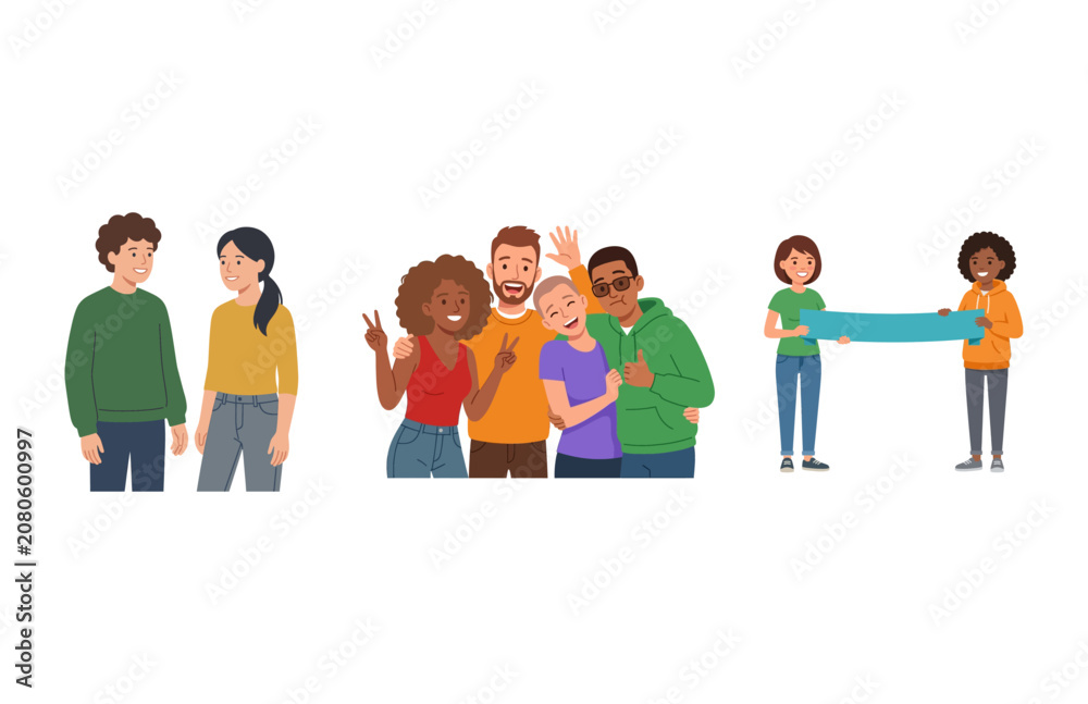 Obraz premium Diverse Group of Young People Interacting and Collaborating Together in Social Settings