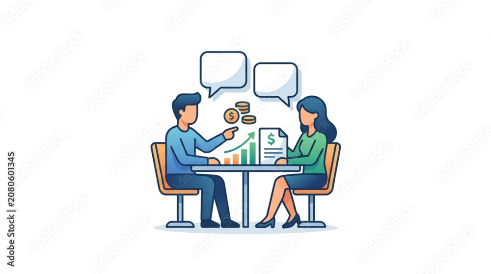 Fototapeta premium Business meeting with financial charts and coins.