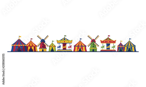 Carnival Circus Tents and Carousel Vector Illustration
