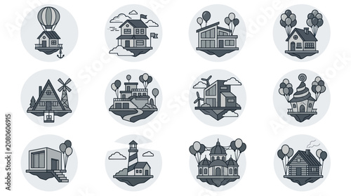 Billede på lærred Various house and building designs.