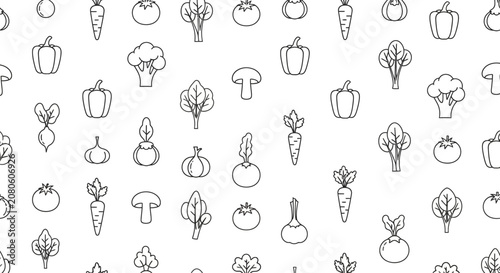 Bild auf Leinwand Vegetables Line Drawing Various Icons.