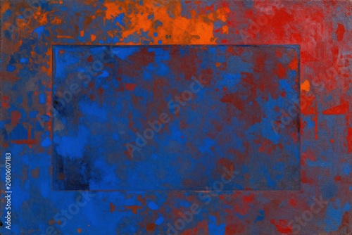A picture frame on a blue and red background