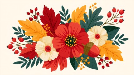 Autumn floral bouquet celebrating fall season illustration