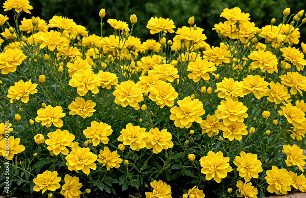 Fototapeta premium Vibrant Yellow Flowers Blooming in a Lush Garden During a Sunny Day