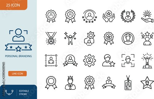 Personal Branding Line Icons Set. Profile Reputation, Expert Identity, and User Achievement Vector Symbols. Vector illustration