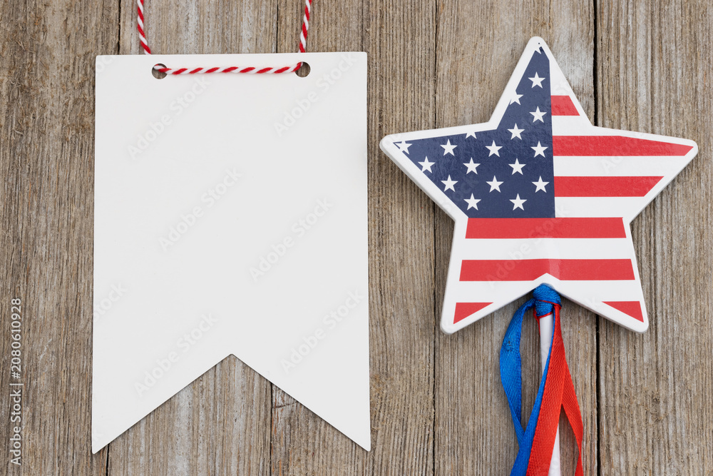 Fototapeta premium Blank white pennant banner hanging with star for festive events