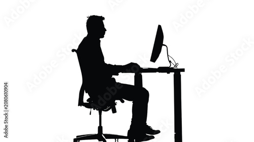 Professional uses a computer monitor while sitting in a swivel chair at a workstation.