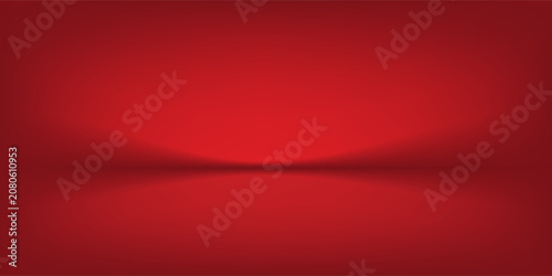 Red studio background. Abstract limbo podium studio room. Dark red gradient wall floor and spotlight scene.