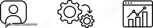 Business icons, workflow optimization, communication, analytics symbols, vector set