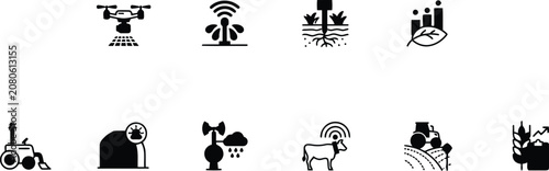 Eco friendly icons, sustainable symbols, green technology signs, environmental logos, 12 black vector graphics