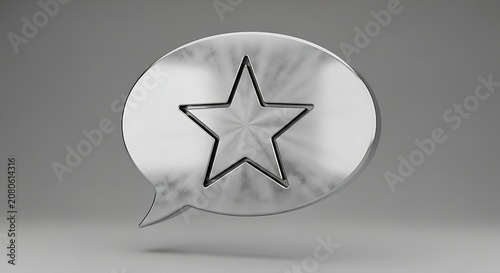 Metallic Star Rating Symbol Floating Inside Speech Bubble on Gray Background