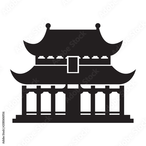 Asian Pagoda Temple Architecture Silhouette Isolated on White Background