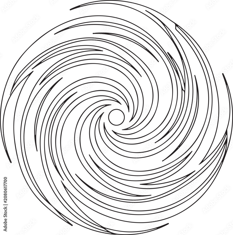 Fototapeta premium Abstract circular vortex design with spiral flowing lines in black and white abstract circular rotation centrifugal movement hypnotic geometric minimalist background