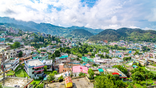 Aerial view of Pithoragarh town situated in Uttarakhand in India