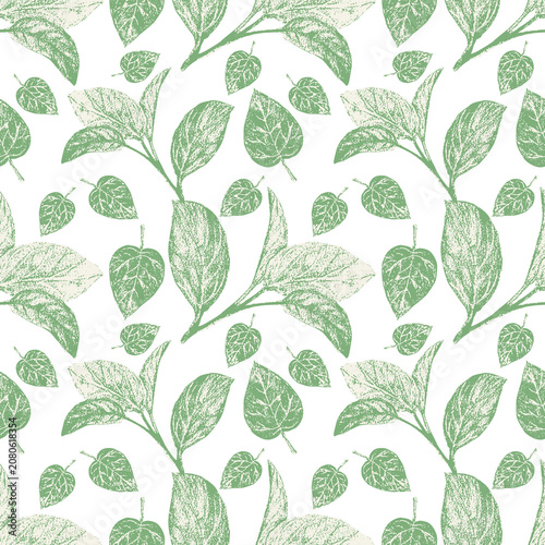 Watercolor Botanical Leaf Seamless Pattern with Delicate Green Branches for Fabric, Wallpaper and Surface Design