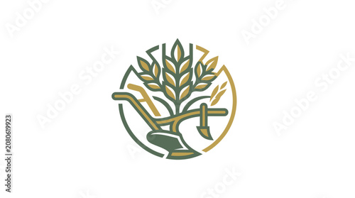 Wheat and sickle farm tool logo.