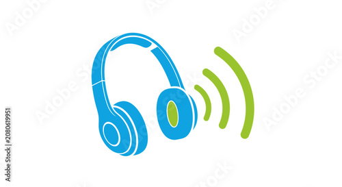 Wireless Headphones with Sound Waves Emitting.