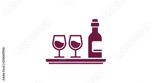 Wine bottle and two glasses icon.