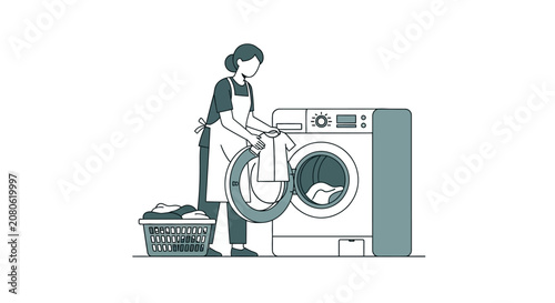 Woman doing laundry with washing machine.
