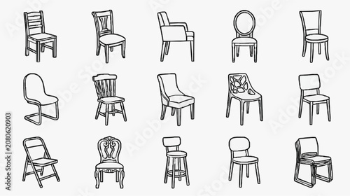 Creative Collection of 15 Unique Black and White Line Drawn Chair Designs for Interior Design Inspiration