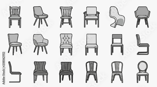 Minimalist Collection of 18 Unique Chair Designs in Monochrome Sketches for Interior Design Inspiration