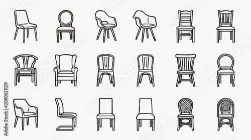 Dynamic Collection of 20 Unique Black and White Line Drawn Chair Designs for Interior Design Inspiration