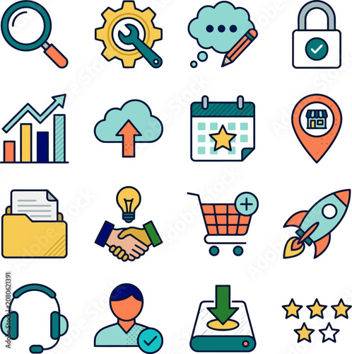 Set Of Flat Vector Icons Representing Various Concepts