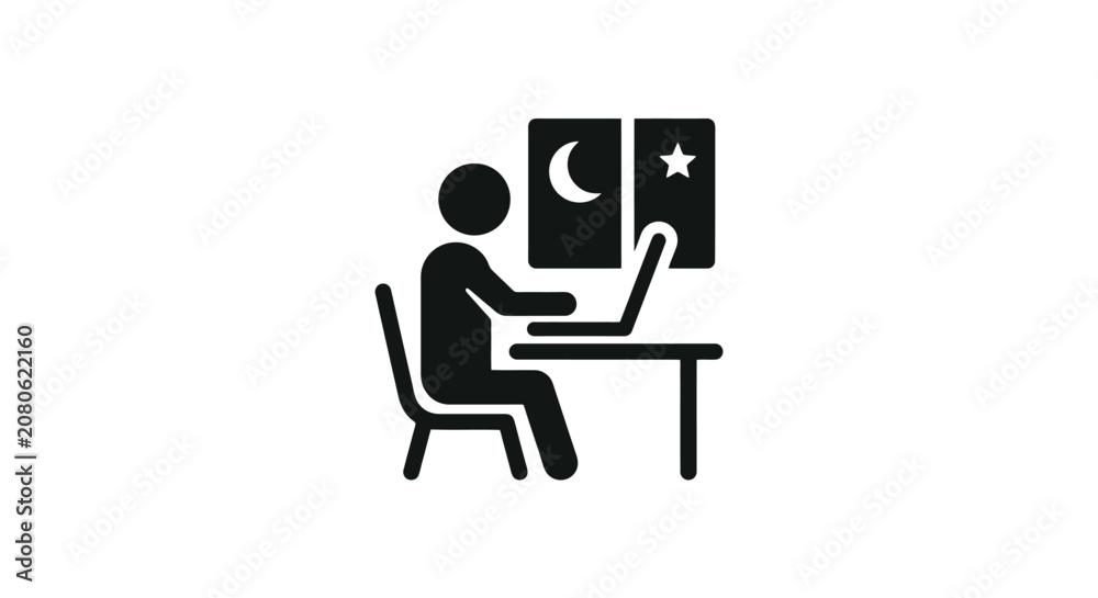 Fototapeta premium Person working late at night on laptop.
