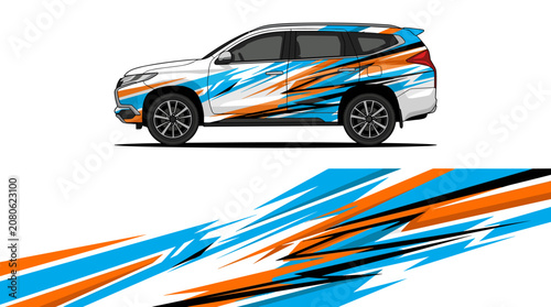 Blue and orange geometric racing vinyl wrap design