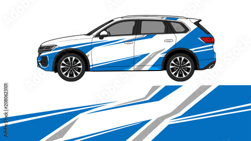 Blue and white sport SUV car wrap design