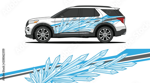 Blue crystal shard pattern car vinyl decal design