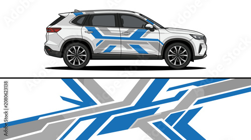 Blue geometric cross suv car wrap design.