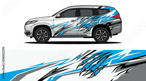 Cyan claw mark scratch SUV car wrap graphic.
