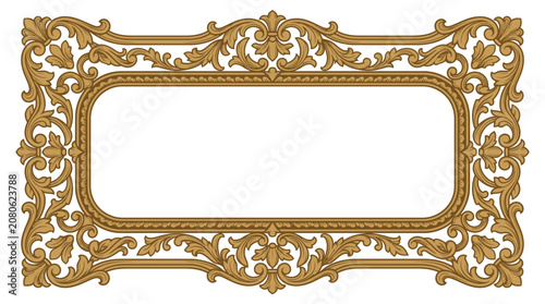 Photos Ornate Golden Rectangle Frame with Flourishes - Decorative Border Element