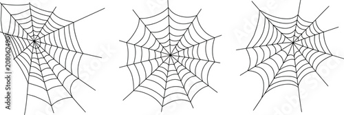Bild auf Leinwand Three Black Outline Spider Web Illustrations on a White Background insect arachn
