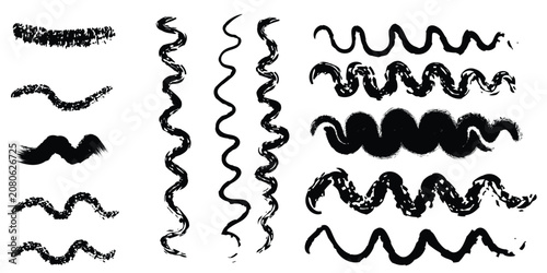Tableau sur toile Hand drawn vector illustration of textured wavy brush strokes in varied thicknes