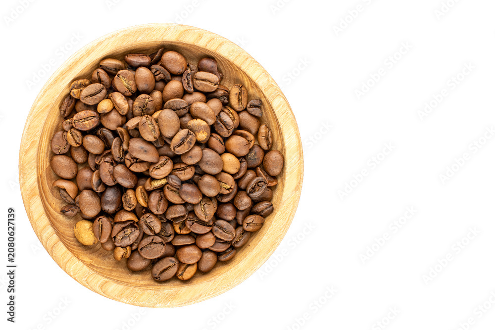 Fototapeta premium Roasted coffee beans isolated on white background. Top view.