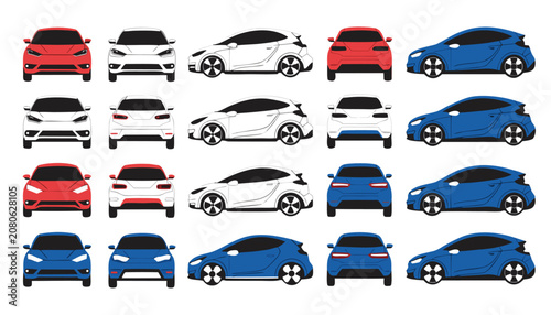 Tableau sur toile Modern passenger crossover SUV vector featuring red and blue vehicles in isometric dimetric perspective