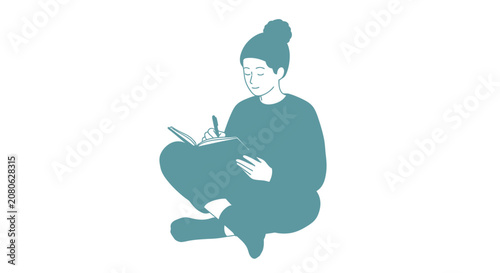 Woman sitting cross-legged with tablet.