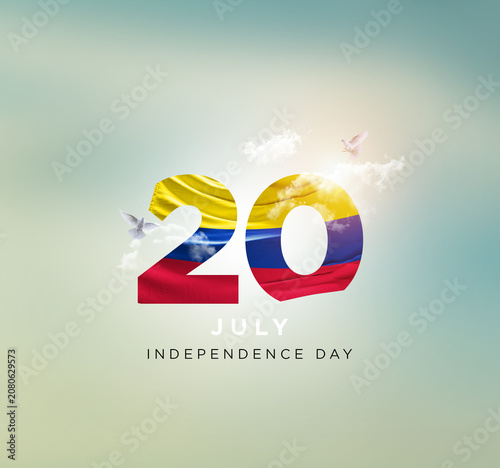 Fotografie Colombia national flag date in beautiful sky