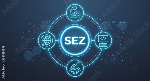 SEZ Special Economic Zones concept.Areas designated by a government for economic development, vector ai